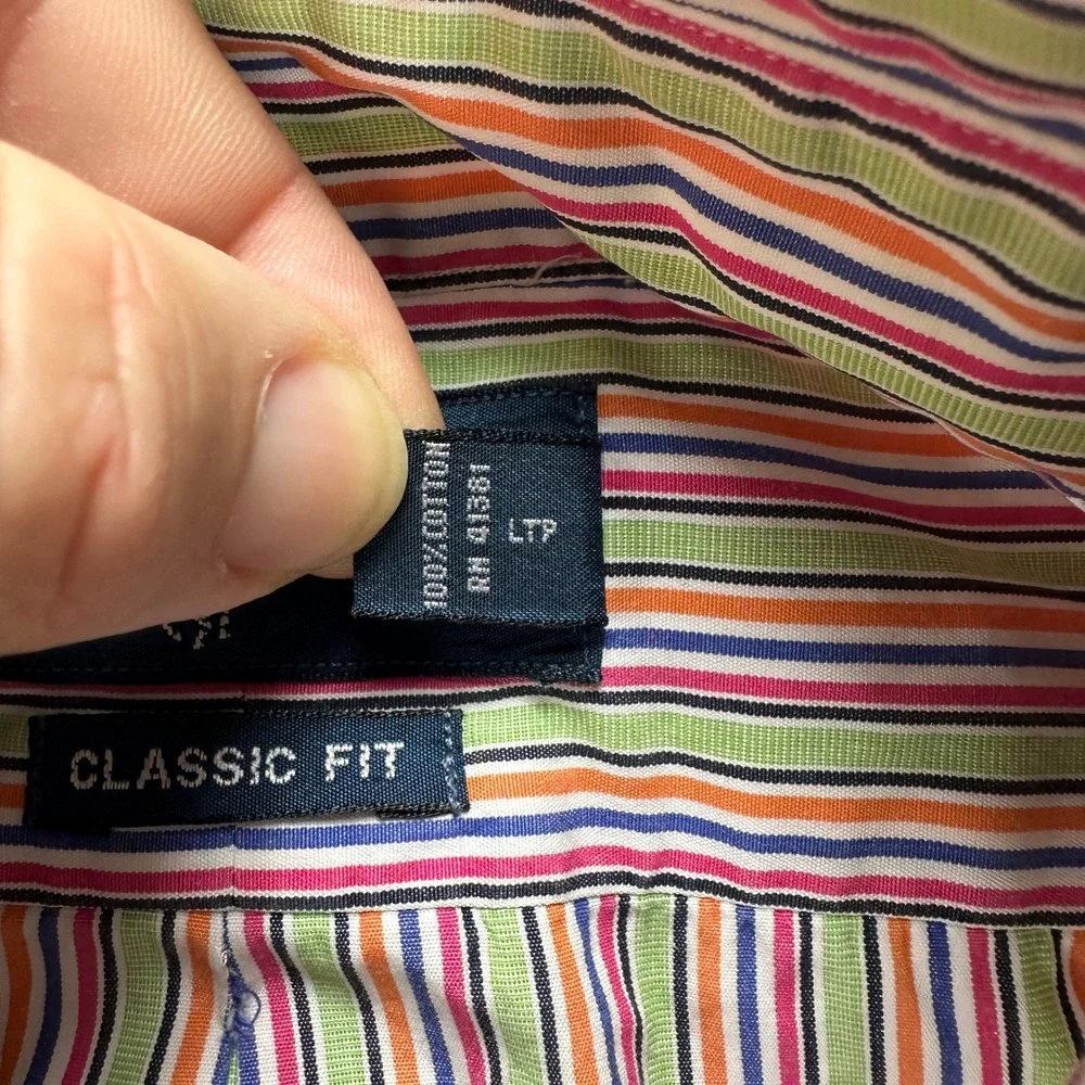 Ralph Lauren Classic Fit Button-Up Shirt Multicolor‎ Stripe 100% Cotton L